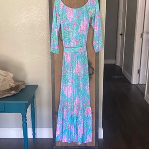 Lily Pulitzer off the shoulder maxi dress